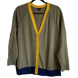 Talbots Colorblock Cardigan Sweater Sz L V-Neck Button Front Preppy Academia
